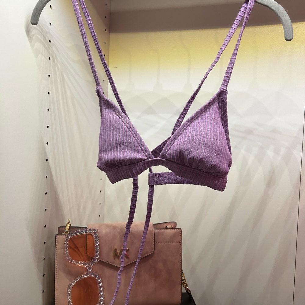 Target sparkly purple string triangle top
